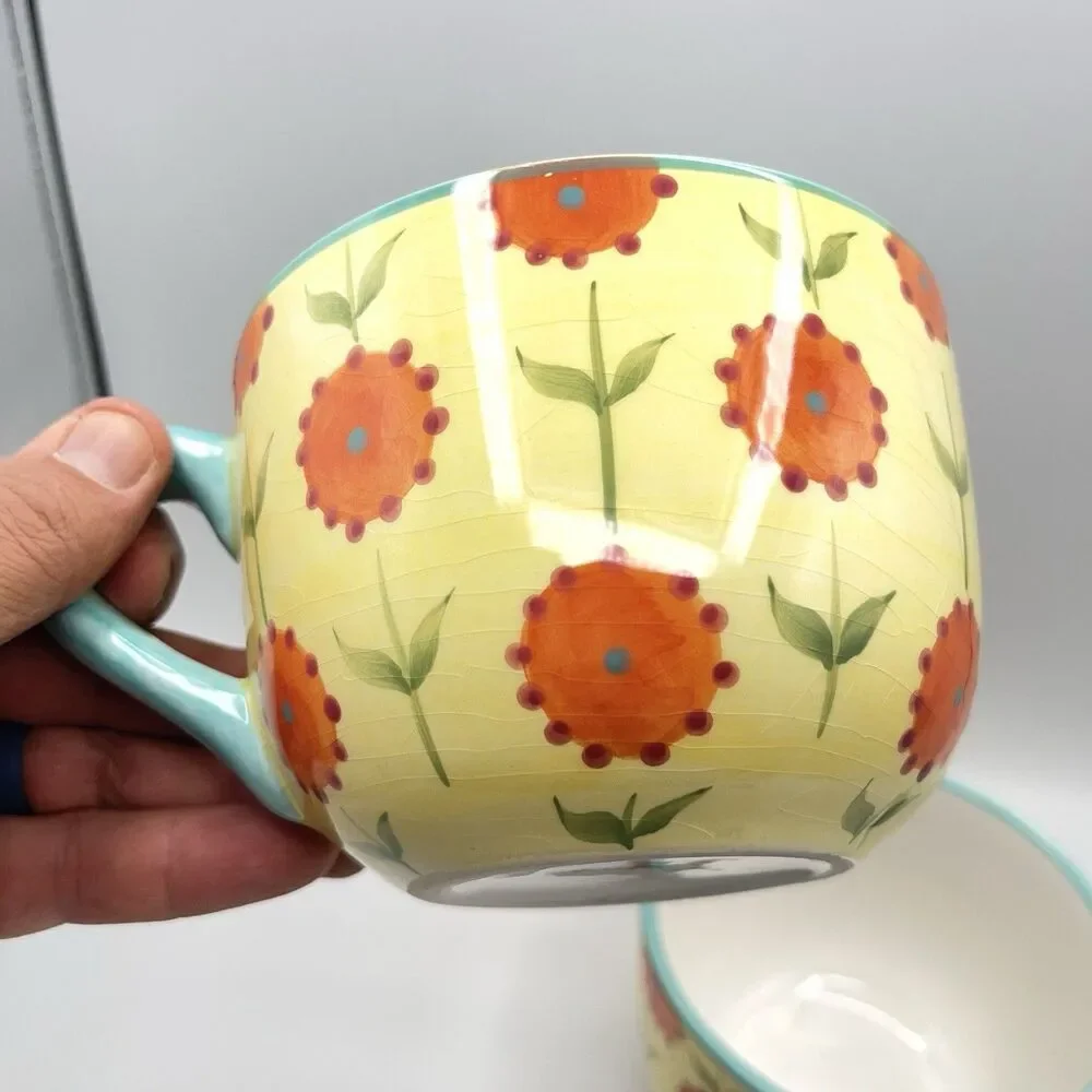 CRATE & BARREL - CERAMIC FLORAL ~ Set Of 2